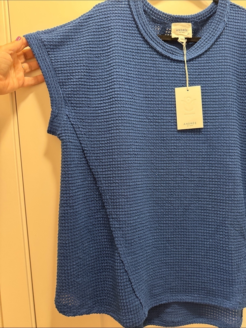 🆕 ANDREE BY UNIT Blue Textured Short Sleeve Tunic Top. M/L. NWT!🔥 - Picture 3 of 4